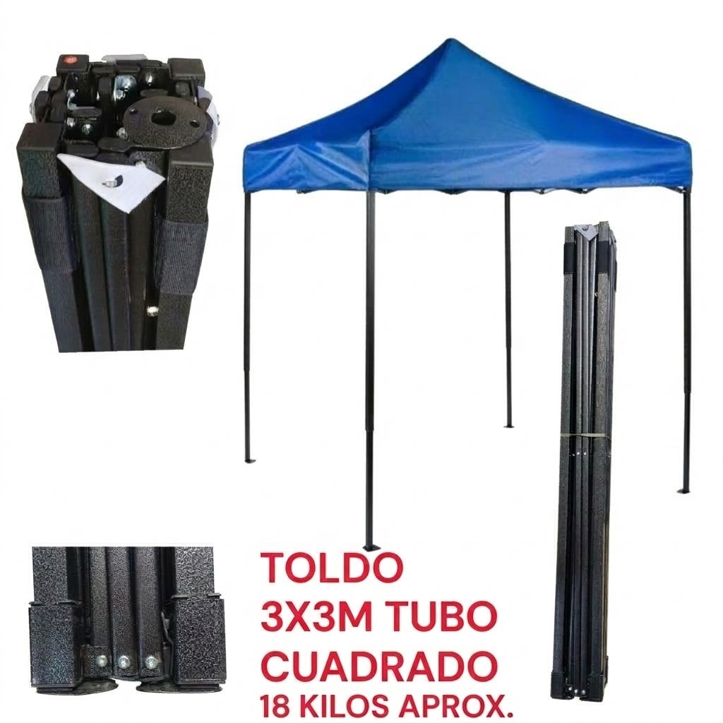 Toldo 3x3 tubo cuadrado negro 
